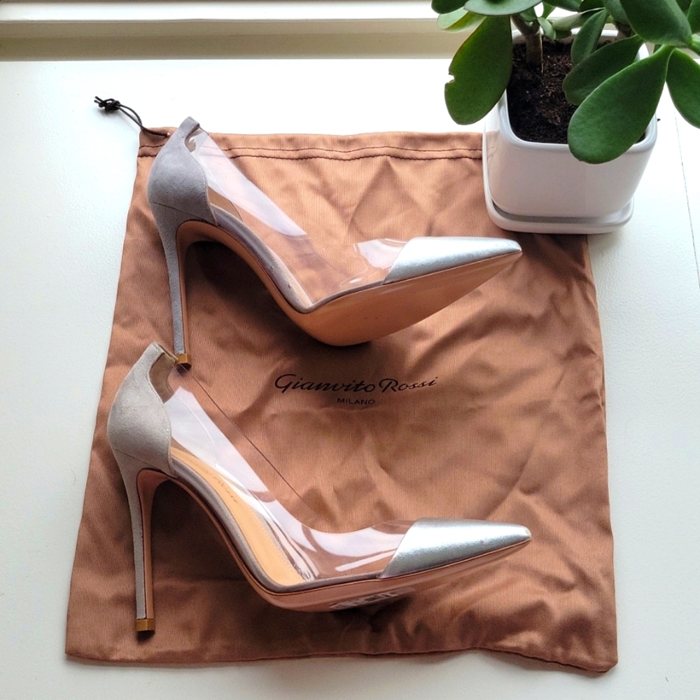 GIANVITO ROSSI PLEXI 105 VINYL & LEATHER PUMP, sz 36.5